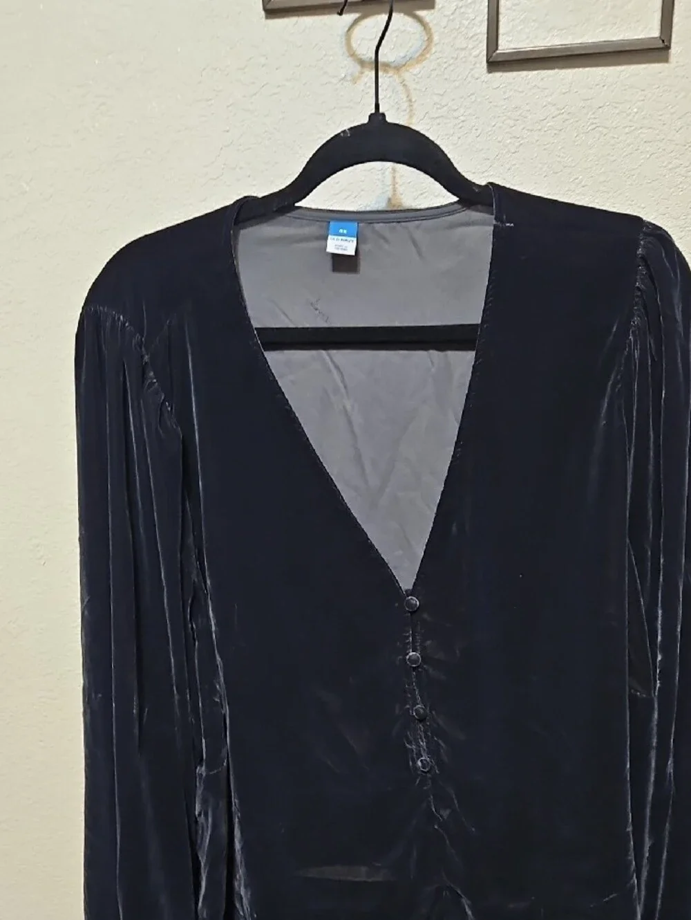 Old Navy Black Velvet V-Neck Button Front Blouse